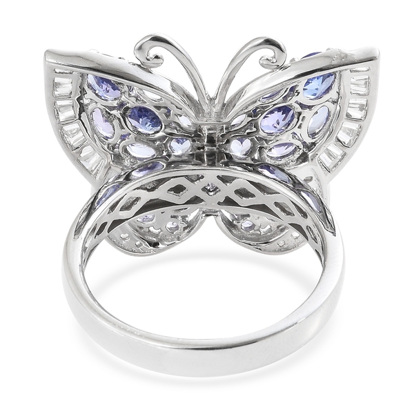 Designer Inspired- Tanzanite and Natural Cambodian Zircon Butterfly Ring in Platinum Overlay Sterling Silver 6.250 Ct. Silver wt 8.20 Gms.