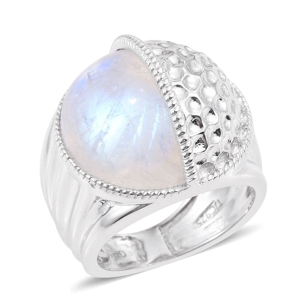 GP Rainbow Moonstone and Kanchanaburi Blue Sapphire Ring in Platinum Overlay Sterling Silver 13.020 