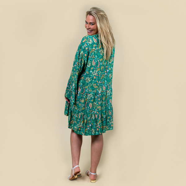 TAMSY Viscose Paisley Print Smock Dress One Size (Fits 8- 20) - Green