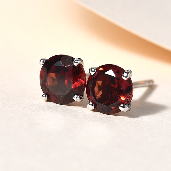 Mozambique Garnet Stud Earrings (with Push Back) in Platinum Overlay Sterling Silver 2.00 Ct.