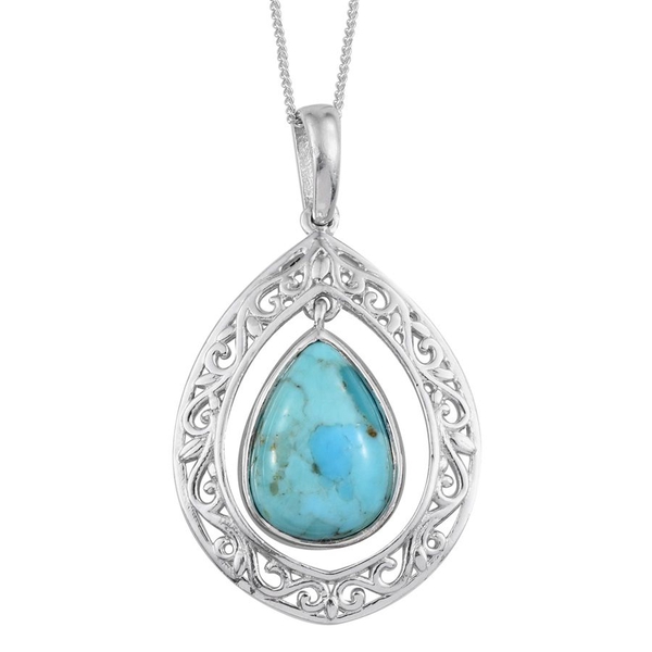 Arizona Matrix Turquoise (Pear) Solitaire Pendant With Chain in Platinum Overlay Sterling Silver 3.7