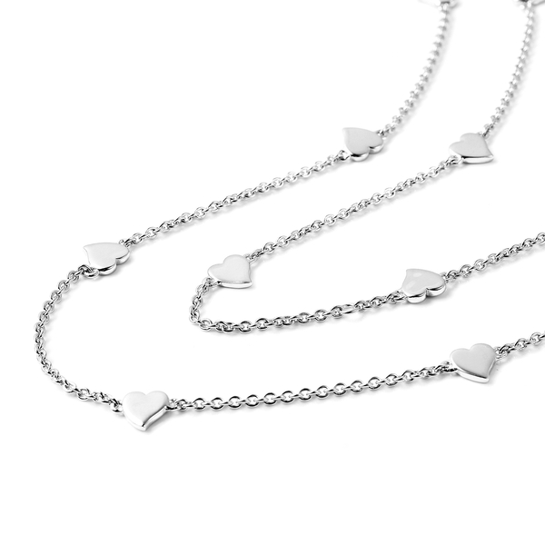 RACHEL GALLEY Heart Collection - Rhodium Overlay Sterling Silver Heart Station Necklace (Size 26), Silver wt 12.19 Gms
