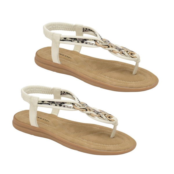 Dunlop Nikita Embellished Toe Post Flat Sandals in White Colour