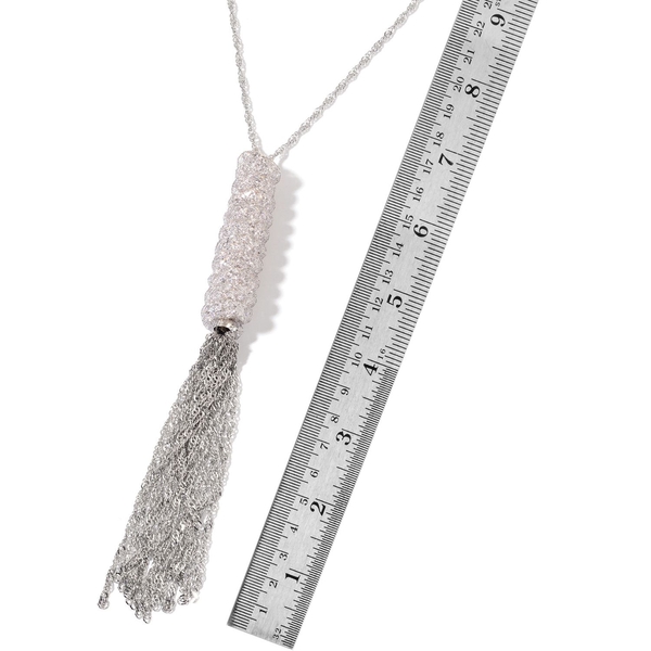 White Austrian Crystal Necklace (Size 30 with 2 inch Extender) in Silver Tone