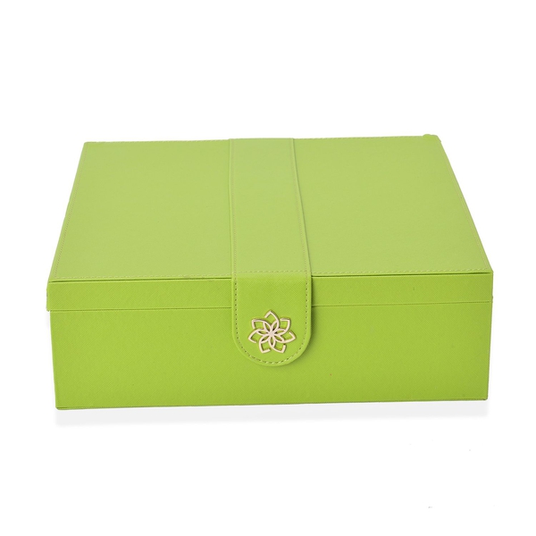Green Colour 2 Layer Jewellery Box with Black Velvet and Mirror Inside (Size 29X28X9.5 Cm)