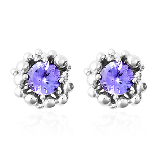LucyQ Bubble Collection - Tanzanite Stud Earrings (with Push Back) in Rhodium Overlay Sterling Silve