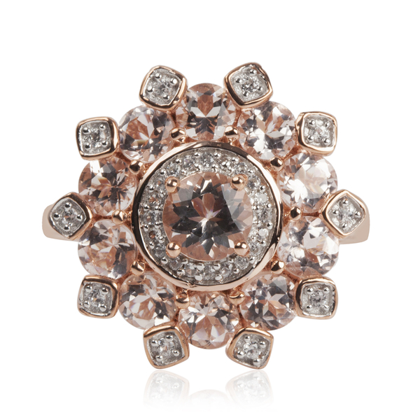 Marropino Morganite and Natural Cambodian Zircon Ring in Rose Gold Overlay Sterling Silver 2.950 Ct.