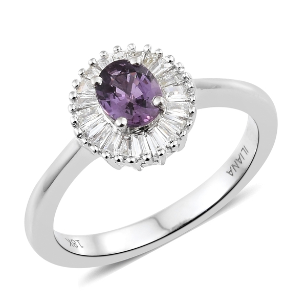 ILIANA 1 Carat Natural Unheated Purple Sapphire and Diamond Halo Ring in 18K White Gold SI GH
