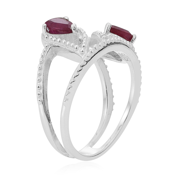 African Ruby (Pear), White Topaz Ring in Sterling Silver 1.250 Ct.