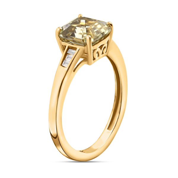 9K Yellow Gold Turkizite (Asscher Cut) and Diamond Ring 2.00 Ct.