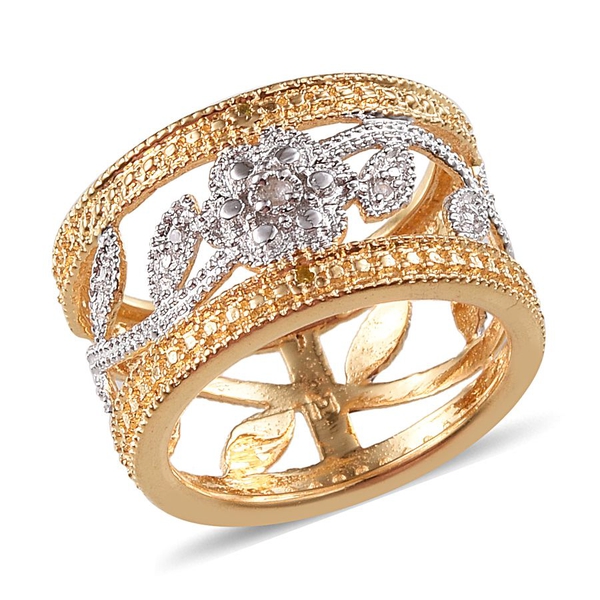 Diamond (Rnd) Floral and Leaves Band Ring in Platinum and Yellow Gold Bond