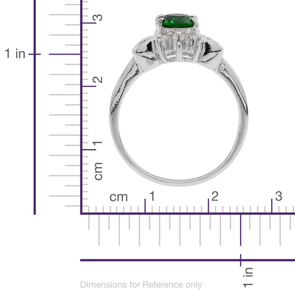 ELANZA AAA Simulated Emerald (Ovl), Simulated White Diamond Ring in Rhodium Plated Sterling Silver