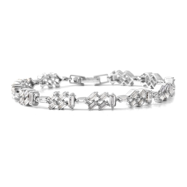 ELANZA Simulated Diamond Bracelet in Rhodium Plated Silver 7.80 Grams 6.75 Inch