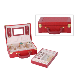 2 Layer - Portable Woven Pattern Jewellery Box with Mirror & Clasp Lock (Can Store Rings, Bracelets,