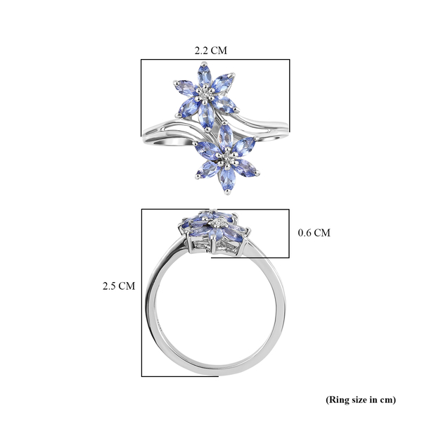 Tanzanite Floral Bypass Ring in Platinum Overlay Sterling Silver