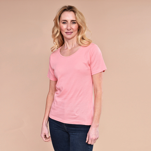 SUGARCRISP 100% Cotton Short Sleeve Rib TShirt (Size 10) - Flamingo Pink