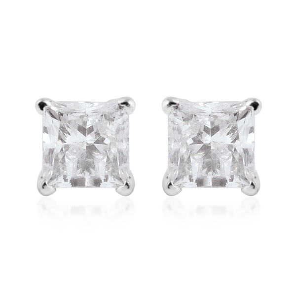 NY Close Out Deal- 14K White Gold SGL White Certified Diamond (Princess Cut) (I1/G-H) Earrings (with