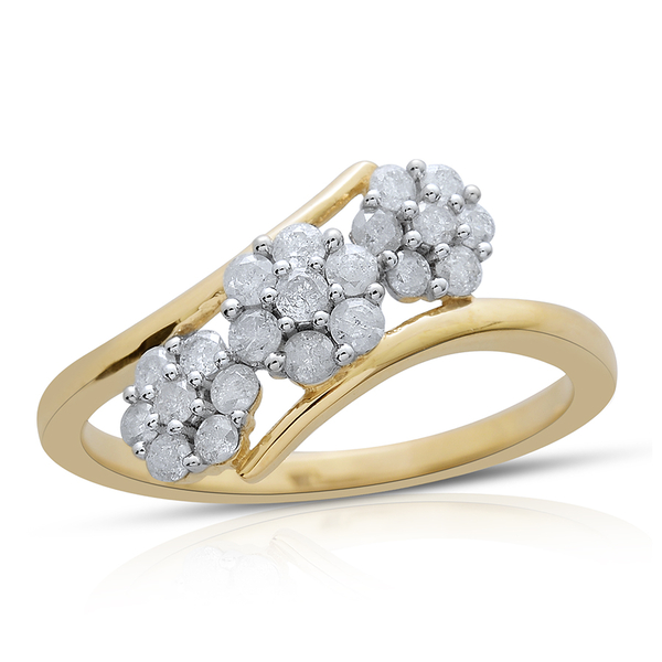 9K Y Gold SGL Certified Diamond (Rnd) (I3/G-H) Triple Floral Ring 0.500 Ct.