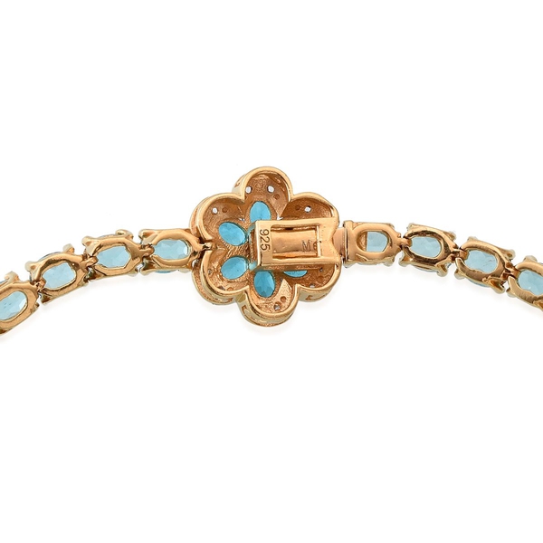 Paraiba Apatite (Ovl), Malgache Neon Apatite and White Topaz Floral Bracelet (Size 8) in 14K Gold Overlay Sterling Silver 13.25 Ct, Silver wt 12.71 Gms