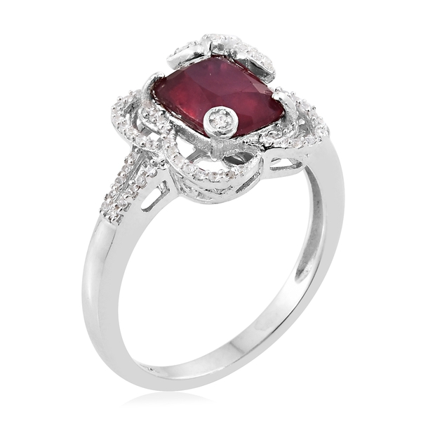 Designer Inspired - African Ruby (Cush 3.50 Ct), Natural Cambodian Zircon Ring in Platinum Overlay Sterling Silver 3.750 Ct.