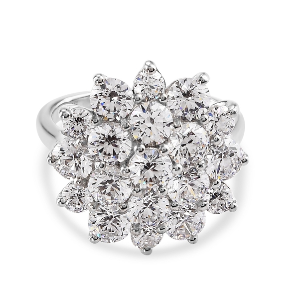 Lustro Stella Platinum Overlay Sterling Silver Cluster Floral Ring Made with Finest CZ 7.20 Ct.