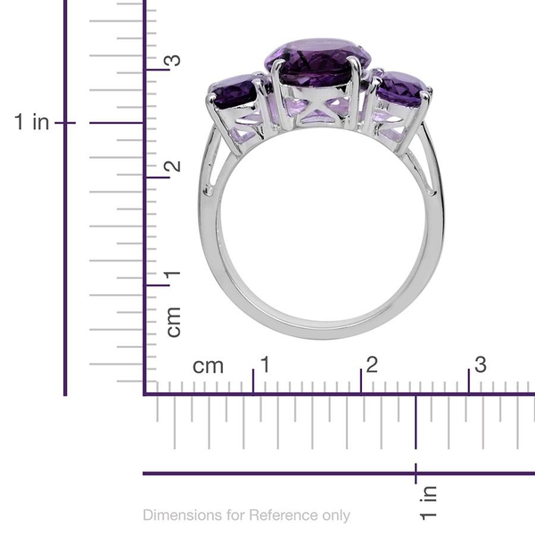 Uruguayan Amethyst (Ovl 4.00 Ct) 3 Stone Ring in Platinum Overlay Sterling Silver 6.000 Ct.