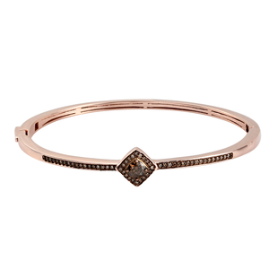 Champagne Diamond Bangle (Size 7.5) in Rose Gold Overlay Sterling Silver 0.99 Ct, Silver wt. 14.6 Gm