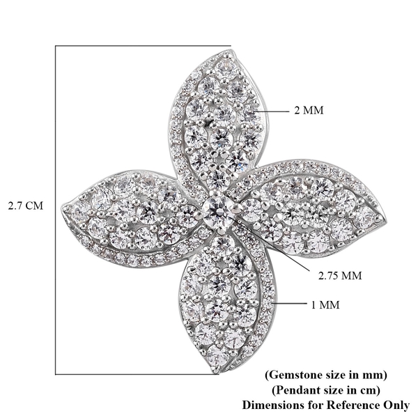 Lustro Stella Platinum Overlay Sterling Silver Floral Pendant Made with Finest CZ 3.080 Ct.