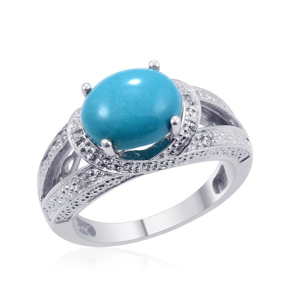 Arizona Sleeping Beauty Turquoise (Ovl 2.29 Ct), Diamond Ring in Platinum Overlay Sterling Silver 2.