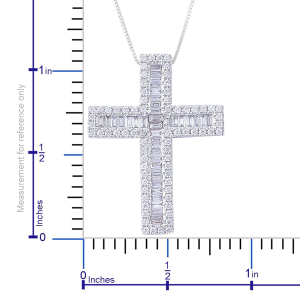ILIANA 18K W Gold IGI Certified Diamond (Bgt) (SI/ G-H) Cross Pendant With Chain 1.000 Ct.