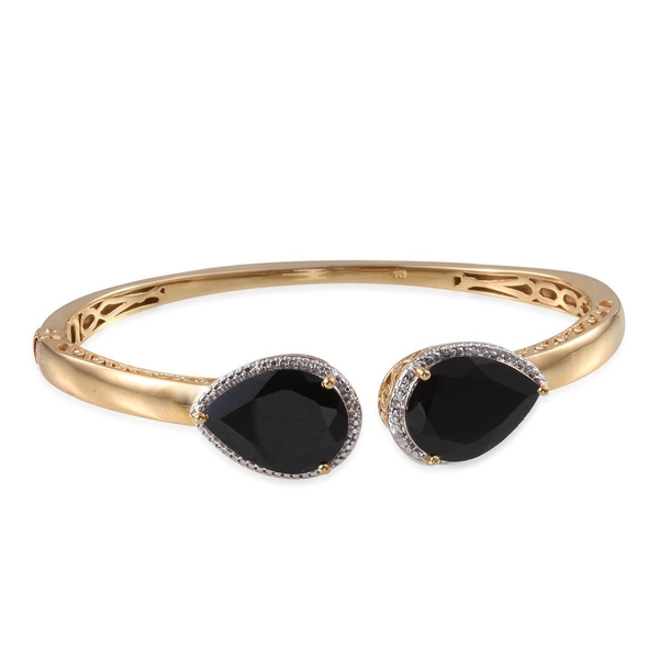 Boi Ploi Black Spinel (Pear), Diamond Bangle (Size 7.5) in 14K Gold Overlay Sterling Silver 24.030 C