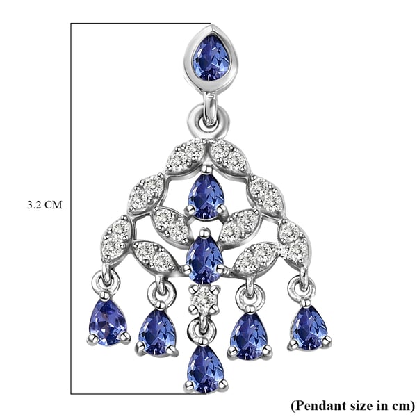 Tanzanite and Natural Cambodian Zircon Pendant in Platinum Overlay Sterling Silver 1.58 Ct.