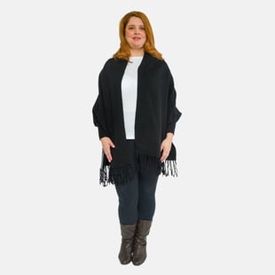 Kris Ana Wrap with Tassels - Black and Grey