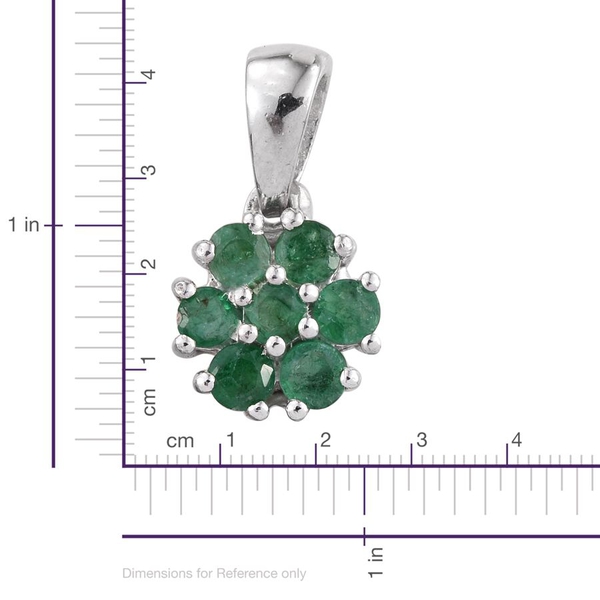 Kagem Zambian Emerald (Rnd) 7 Stone Floral Pendant in Platinum Overlay Sterling Silver 0.750 Ct.