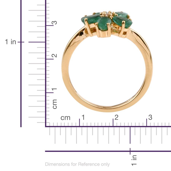 Brazilian Emerald (Ovl), White Topaz Floral Ring in 14K Gold Overlay Sterling Silver 1.250 Ct.