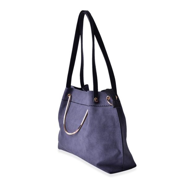 Classic Grey Gold Handle Tote Bag with Shoulder Strap (Size 33x28.5x11 Cm)
