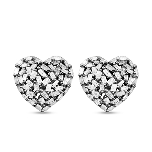 GP Diamond and Kanchanaburi Blue Sapphire Heart Stud Earrings in Platinum Plated Silver 0.50 Ct