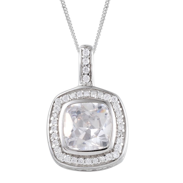 AAA Simulated White Diamond (Cush) Pendant With Chain in Platinum Overlay Sterling Silver
