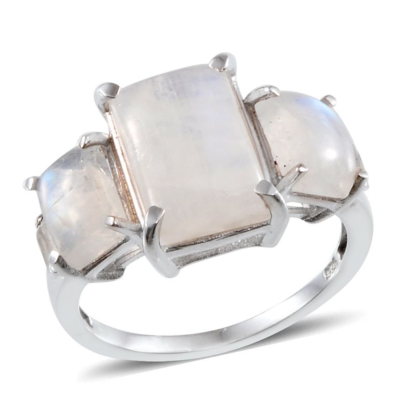 Ceylon Rainbow Moonstone (Bgt 5.75 Ct), White Topaz Ring in Platinum Overlay Sterling Silver 9.000 C