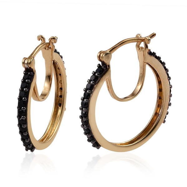 Boi Ploi Black Spinel (Rnd) Hoop Earrings (with Clasp) in 14K Gold Overlay Sterling Silver 1.250 Ct.