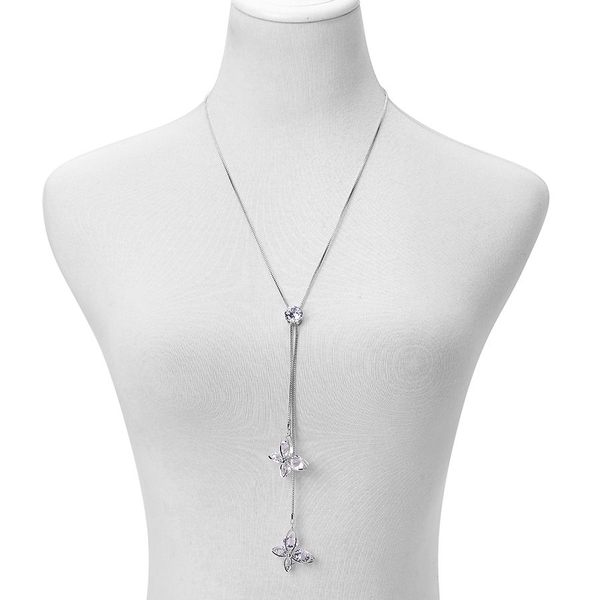 Simulated White Diamond Necklace (Size 22 with 2 inch Extender) in Silver Tone