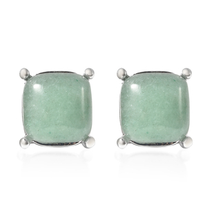 Green Aventurine Stud Earrings (with Push Back) in Silver Tone