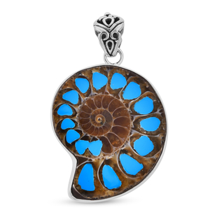 Royal Bali Collection Ammonite and Simulated Turquoise Bead Enamelled Pendant in Sterling Silver