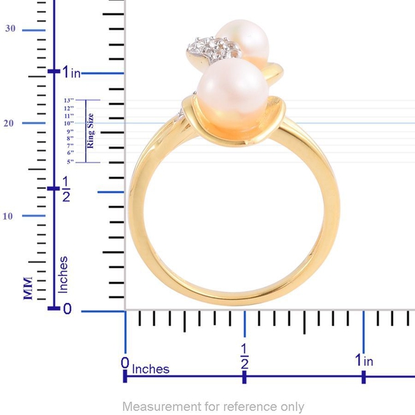 Japanese Akoya Pearl (Rnd 2.25 Ct), White Topaz Ring in Yellow Gold Overlay Sterling Silver 3.500 Ct.