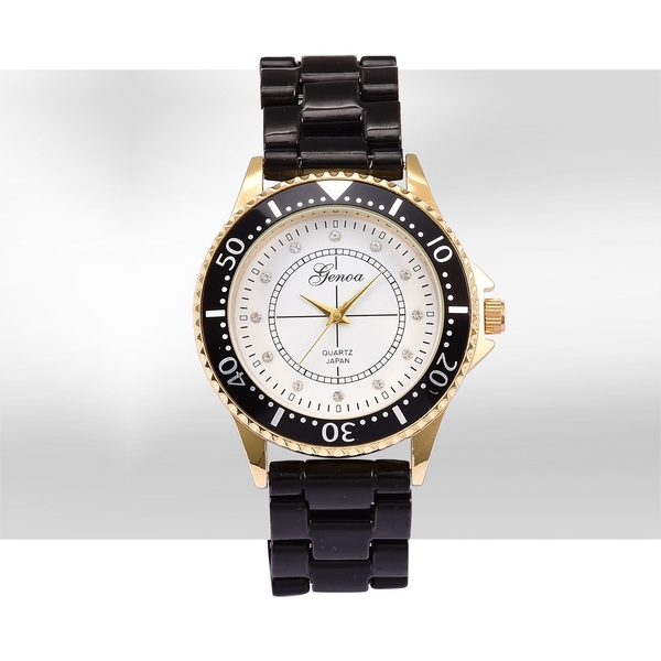 GENOA Black Ceramic Gold Tone Japanese Movement, Water Resistant Watch Studded with Austrian Crystals