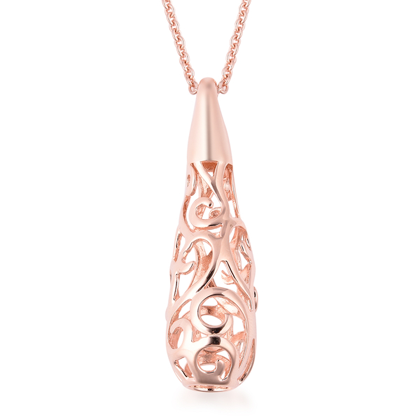 LucyQ Rose Gold Overlay Sterling Silver Water Drop Pendant With Chain (Size 30), Silver wt 13.02 Gms