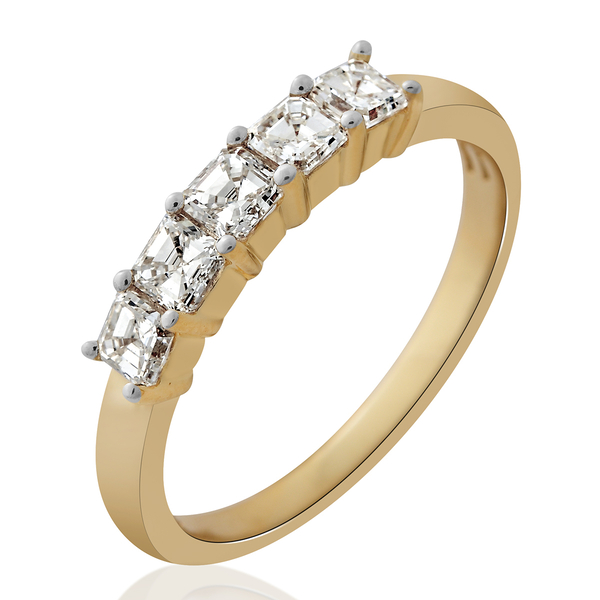 ILIANA 18K Yellow Gold IGI Certified Asscher Cut Diamond (VS/G-H) 5 Stone Ring 1.000 Ct.