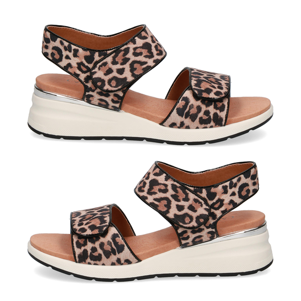 CAPRICE Comfortable Leopard Pattern Flat Sandal (Size 6.5) - Sand