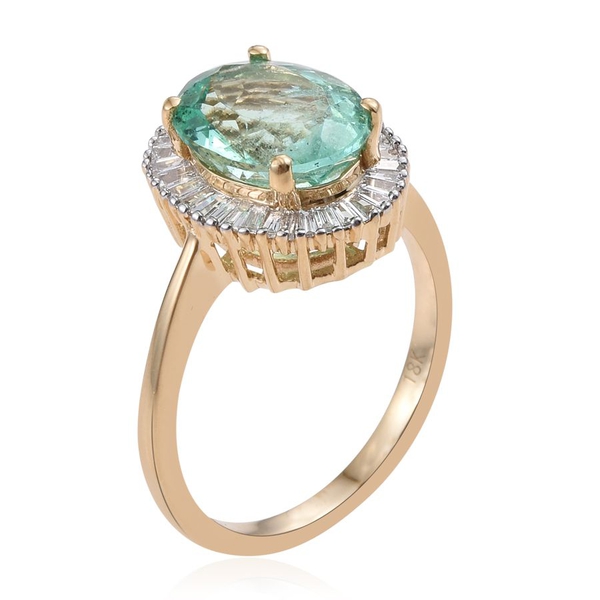 ILIANA 18K Y Gold AAA Boyaca Colombian Emerald (Ovl 3.10 Ct), Diamond (SI/G-H) Ring 3.500 Ct.