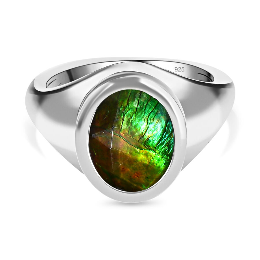 Ammolite Solitaire Ring in Platinum Overlay Sterling Silver 2.60 Ct